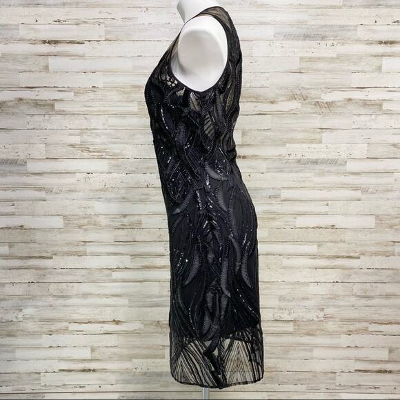 Marchesa Notte Runway Collection Mesh Sequin Cocktail Dress Womens Size 4 Black - Picture 8 of 15